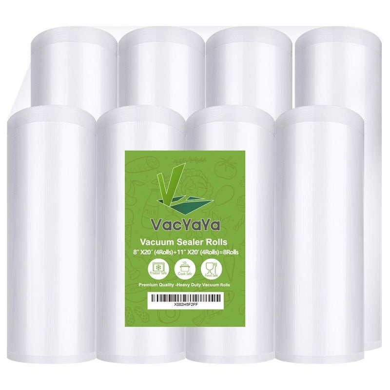 VacYaYa 8 Pack 8"x20'(4Rolls) and 11"x20' (4Rolls) Vacuum Sealer Bags Rolls with BPA Free and Heavy Duty,Commercial Grade Vaccume Seal Bags Rolls Work with Any Types Vacuum Sealer - Image 1